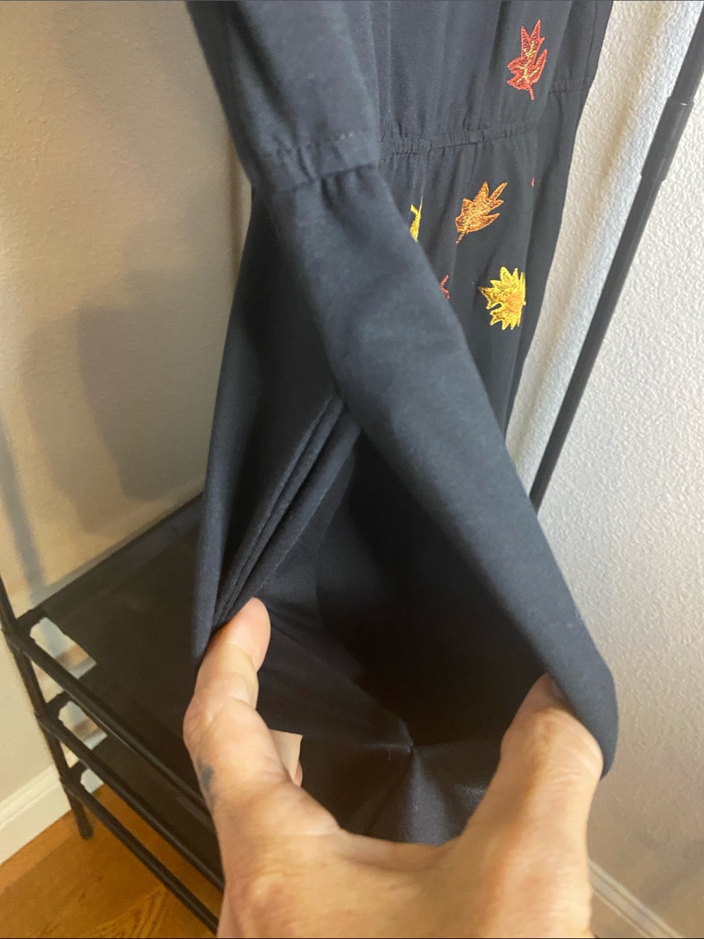 Black Midi Dress with Autumn Leaf Embroidery - Picture 4 of 6